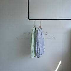 [氧气文艺]清新色织条纹宽松衬衫女/早秋小翻领微皱感/百搭慵懒风