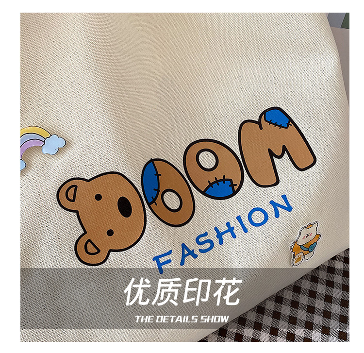 2021 Summer Japanese-style simple canvas bag, student backpack, single-shoulder handbag for going out, cartoon badge cotton bag undefined