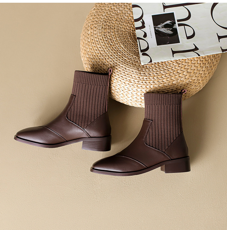 Women's Boots Square Toe Thick Heel Warm Plush Ankle Boots_voghion.com