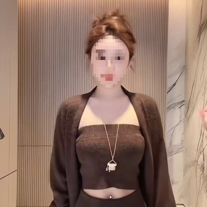 2025秋季慵懒风纯色内搭抹胸外搭中长款开衫女高腰直筒裤套装|undefined