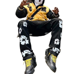 Aliexpress Supply Y2K American Street Hip-Hop Kapok Print Loose Straight Pants Men's Fashion Ready Stock