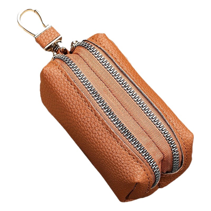 2023 New Fashion large capacity men's leather key case high sense double zipper key bag storage wholesale women