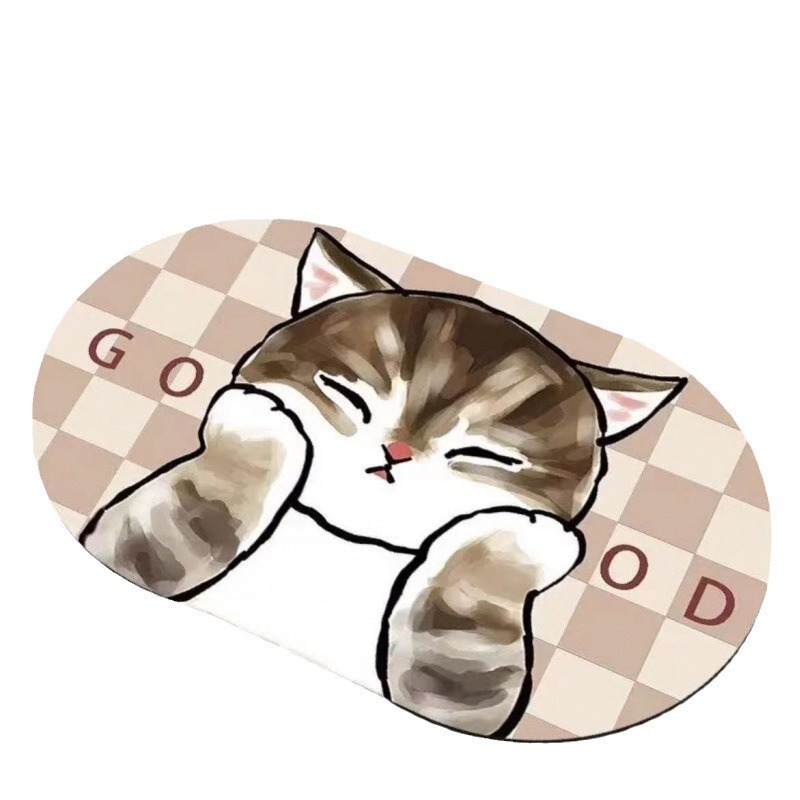 浴室ドア吸収性フロアマットかわいい漫画猫バスルームマットクリエイティブ漫画汚れ防止滑り止め速乾性フットマット|undefined