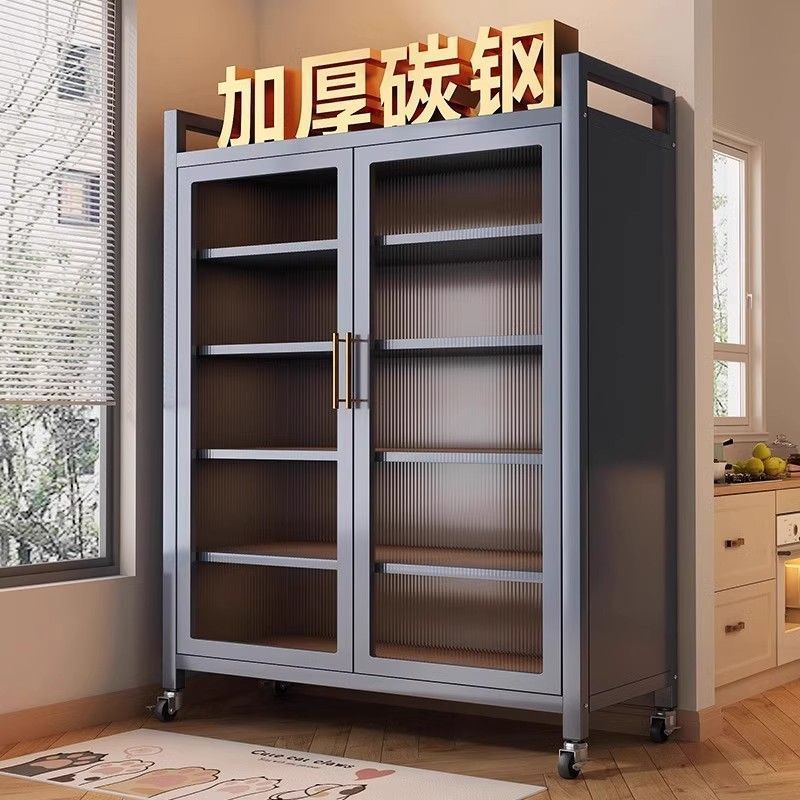 Popular Kitchen Cabinet Carbon Steel Double-Door Storage Cabinet Multi-Layer Storage Microwave Oven Storage Cabinet with Wheels Popular Kitchen Cabinet Carbon Steel Double-Door Storage Cabinet Multi-Layer Storage Microwave Oven Storage Cabinet with Wheels