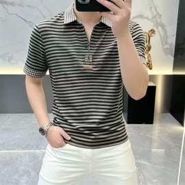 夏季新款老钱风男士POLO衫复古轻奢质感短袖商务休闲百搭潮流上衣