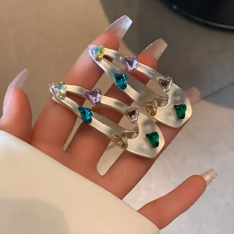 Kleurrijke edelsteen retro elegante zilveren legering Parel Strass eendenbek clip haarspeld meisje Hart zij pony clip_voghion.com