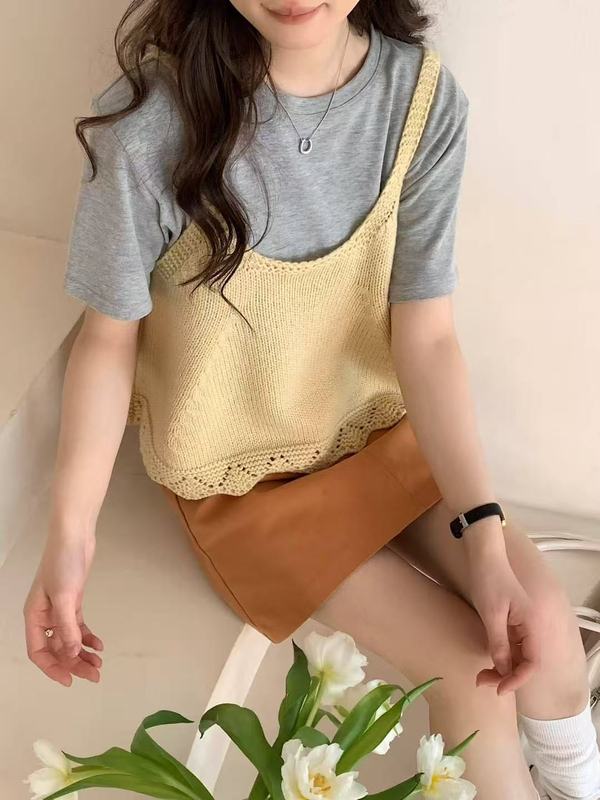 韩系甜美减龄叠穿针织吊带背心女春夏新款小个子毛衣马甲外搭上衣|undefined