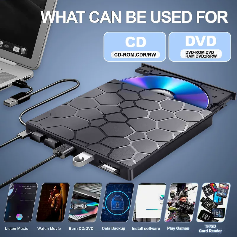 New product multi -function extension external optical drive DVD burning machine seven -in -one USB/Type interface can external U disk