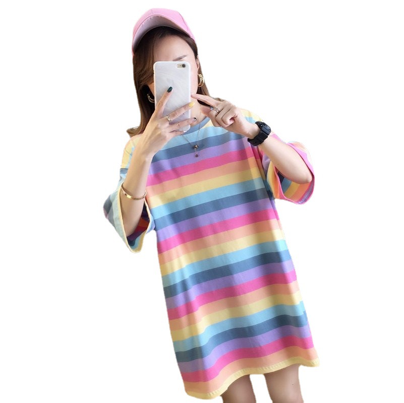 Rainbow long brand short sleeve T-shirt