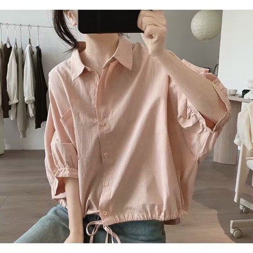 Simple and Stylish Versatile Trendy Personalized Top 2025 Summer New Loose Unique Drawstring Shirt