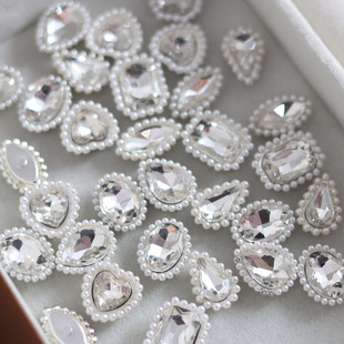 White Mixed Shape Mixed Size Rhinestone Pearl Hand Sewn Diamond DIY Jewelry Decoration Wedding Dress Dance Clothing Accessories Diamond