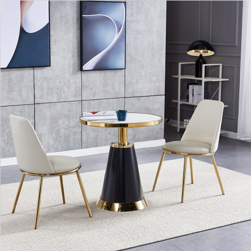 Mesa y silla de acero inoxidable dorado mesa redonda blanca mesa de café restaurante de lujo mesa y silla
