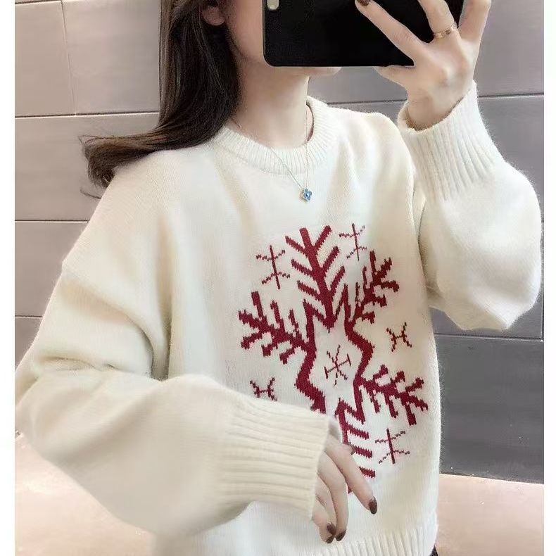 Year Christmas Snowflake Sweater - Autumn and Winter Thickened New Style Bottom, Stylish Lazy Design, Loose Knitted Top_voghion.com