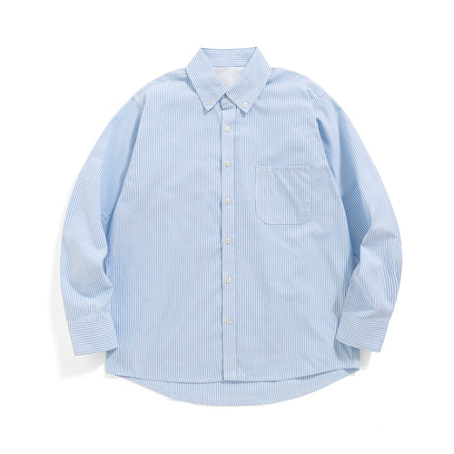 TRS Men's|24SS Japanese Workwear Oxford Fabric Distressed Wash Overshouldered Collar Shirt for Men and Women Long Sleeve Shirt