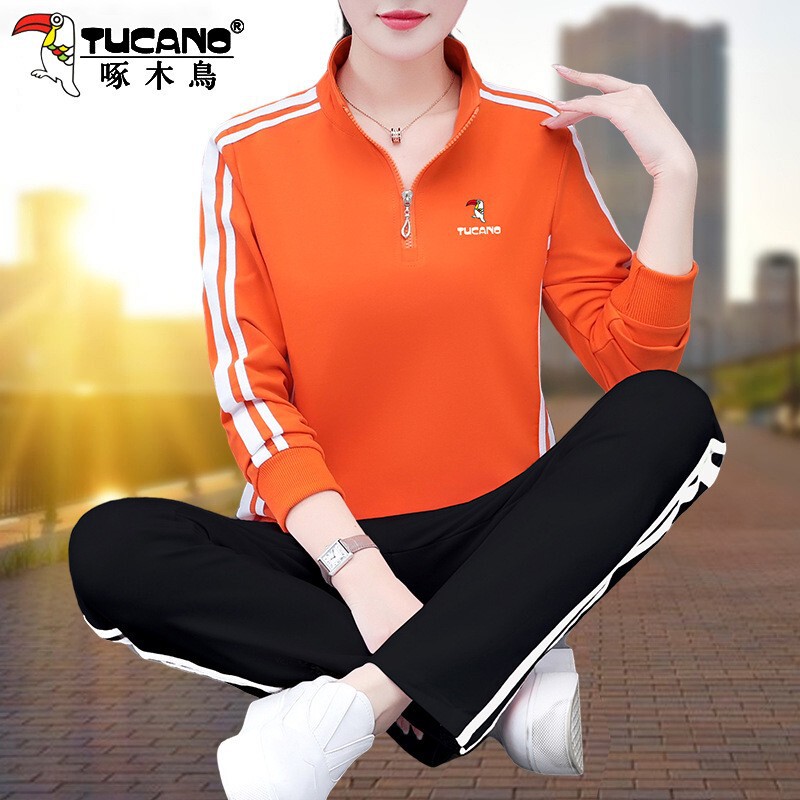 Woodpecker Genuine Cotton Casual Sports Suit Women's 2026 Spring and Autumn New Fashion Square Dance Group Two-Piece Set