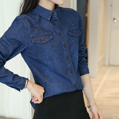 Women's Spring and Autumn New Denim Shirt, Fitted Korean Style Thin Jacket, Versatile Long-Sleeve Denim Top for Petite Women