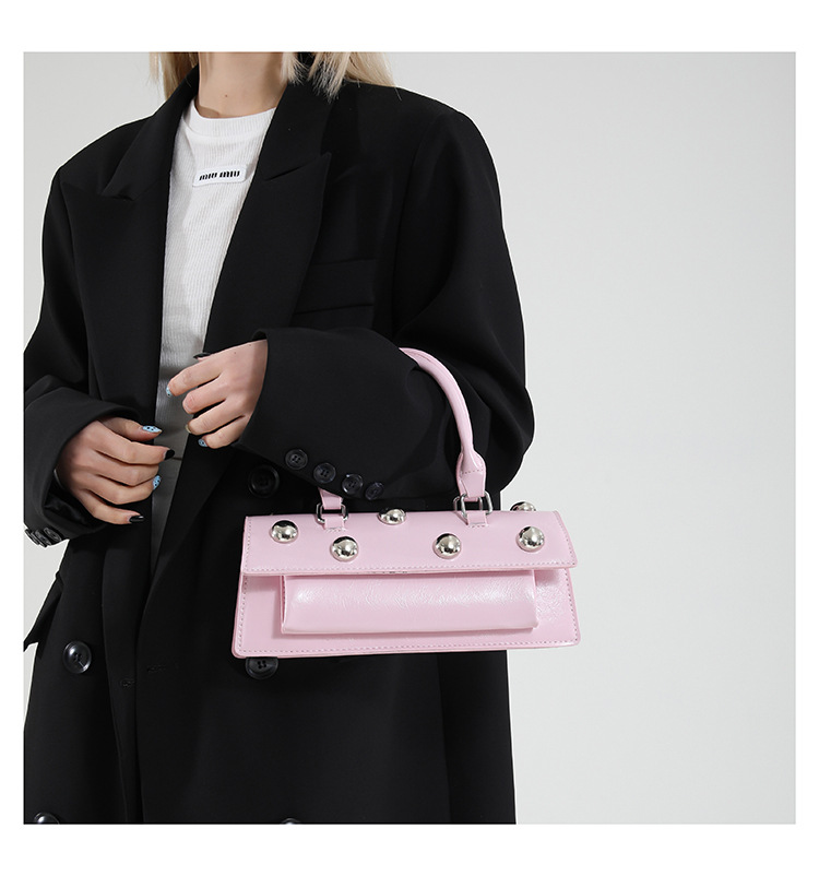 772g Weight Rivet Fashion Element Magnetic Buckle Closure Type Single Shoulder Strap, Top Handle Strap Type Handbag, Crossbody Bag Bags Type Daily Occasion Pu Leather Material Solid Color Pattern All Seasons Season Women's Gender Classic Style Style Square Shape Small Size Women's Small Pu Leather Solid Color Classic Style Rivet Square Magnetic Buckle Handbag Crossbody Bag 1