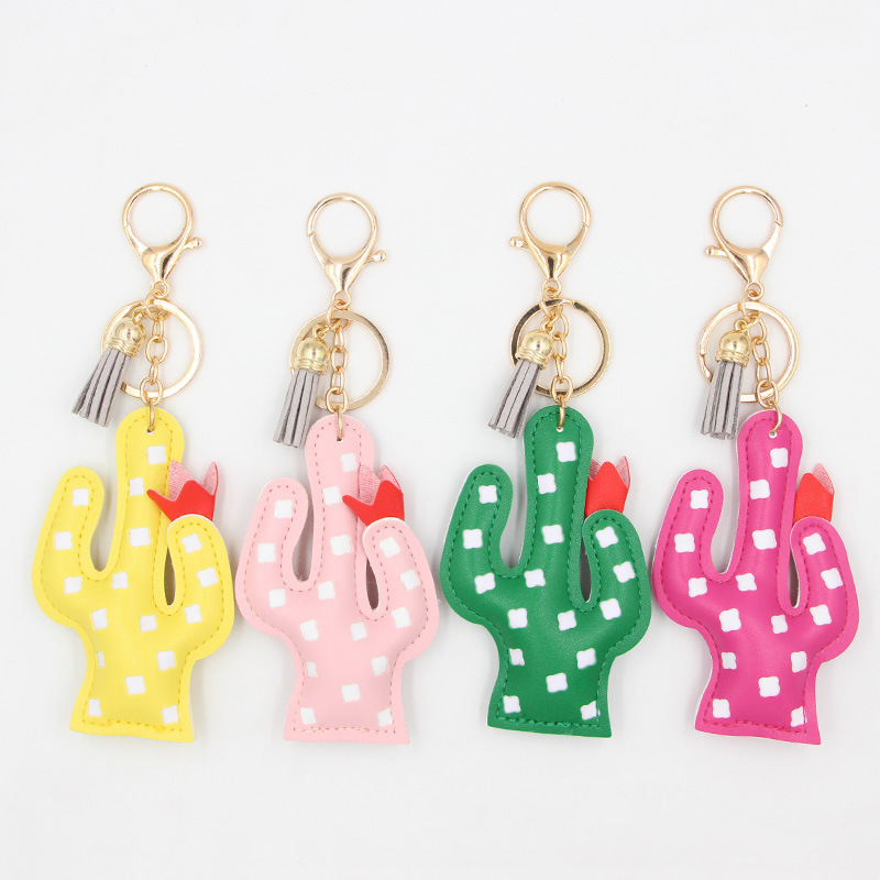23g Weight Cute Cactus Strawberry Pu Leather Women's Bag Pendant Keychain