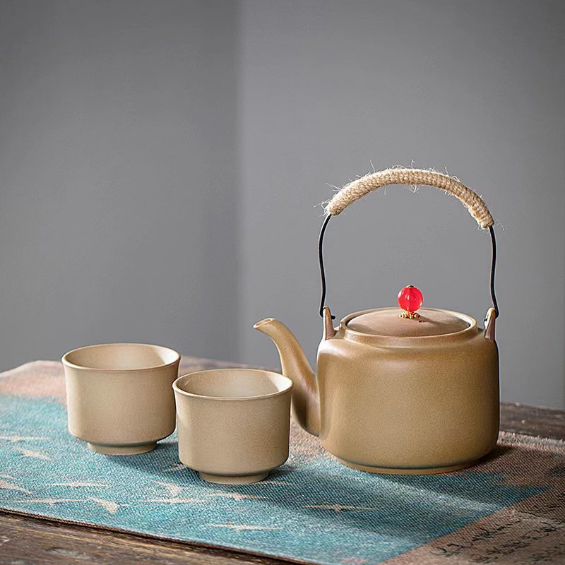 Juego de Té para Preparar con Carbón Vegetal, con Tetera de Cerámica Rústica Vintage, Tetera con Asa Lateral, Jarra, Estilo Chino para Exteriores y Hogar.