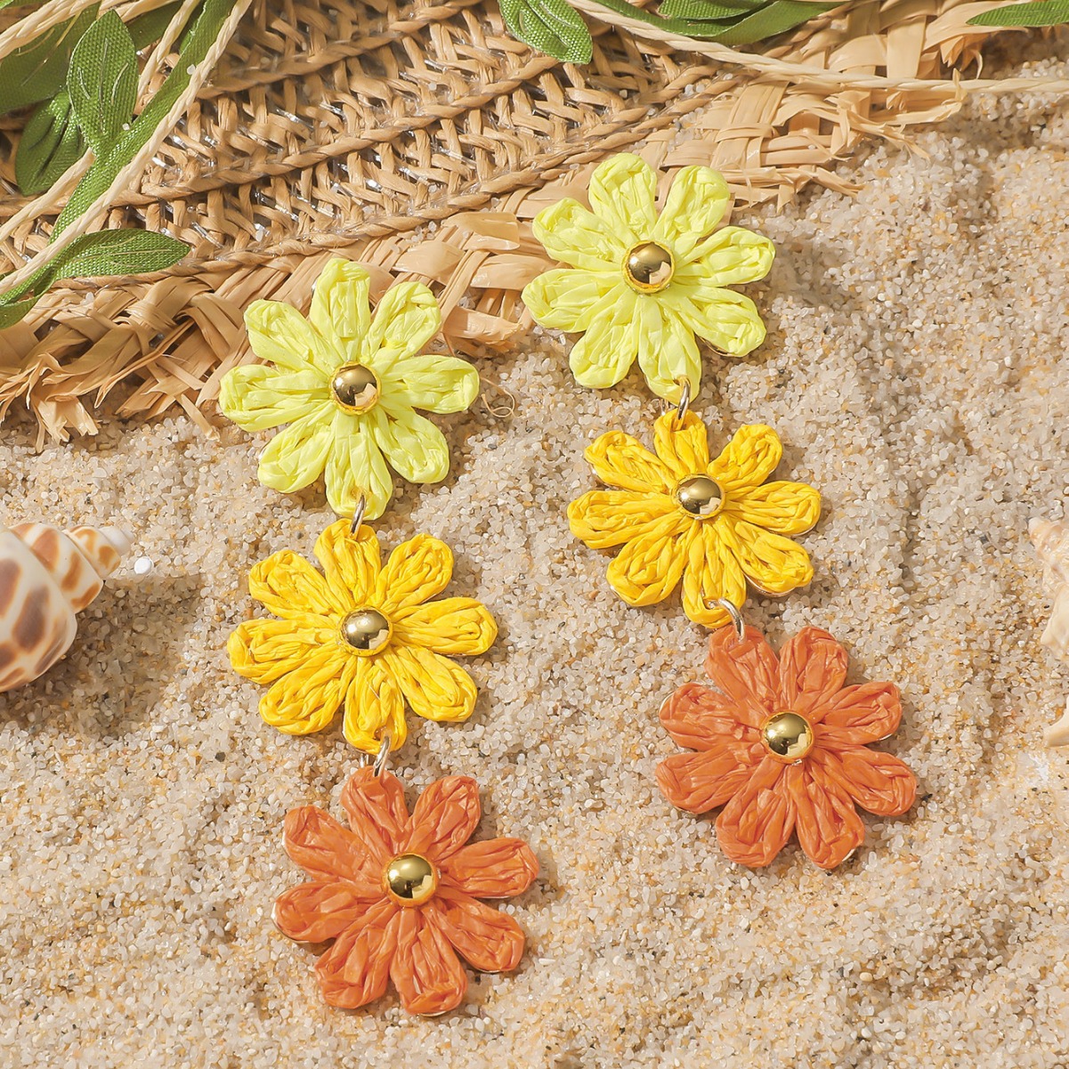 16g Weight Steel needle Ear Needle Material Drop Earrings Classification 1 Pair Quantity Holiday, Daily Occasion raffia, Iron Material Flower Pattern All Seasons Season Women's Gender Pastoral Style 1 Pair Pastoral Flower Raffia Iron Drop Earrings 7
