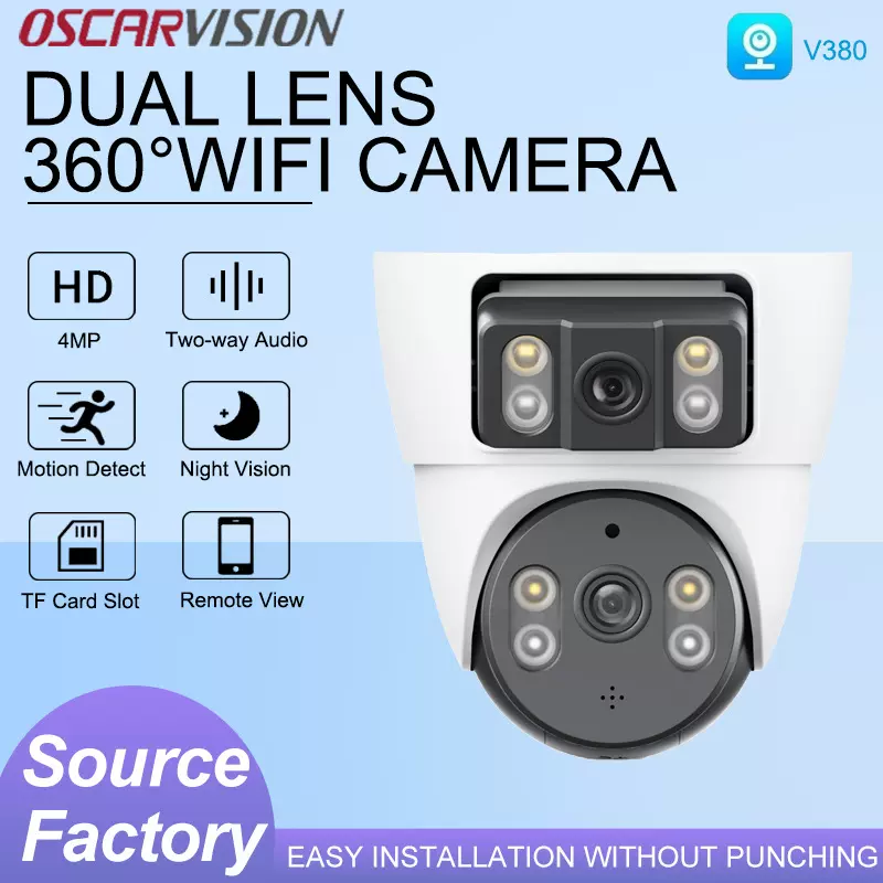 双目智能监控摄像头家用室内wifi摄像机高清夜视对讲双画面监控器