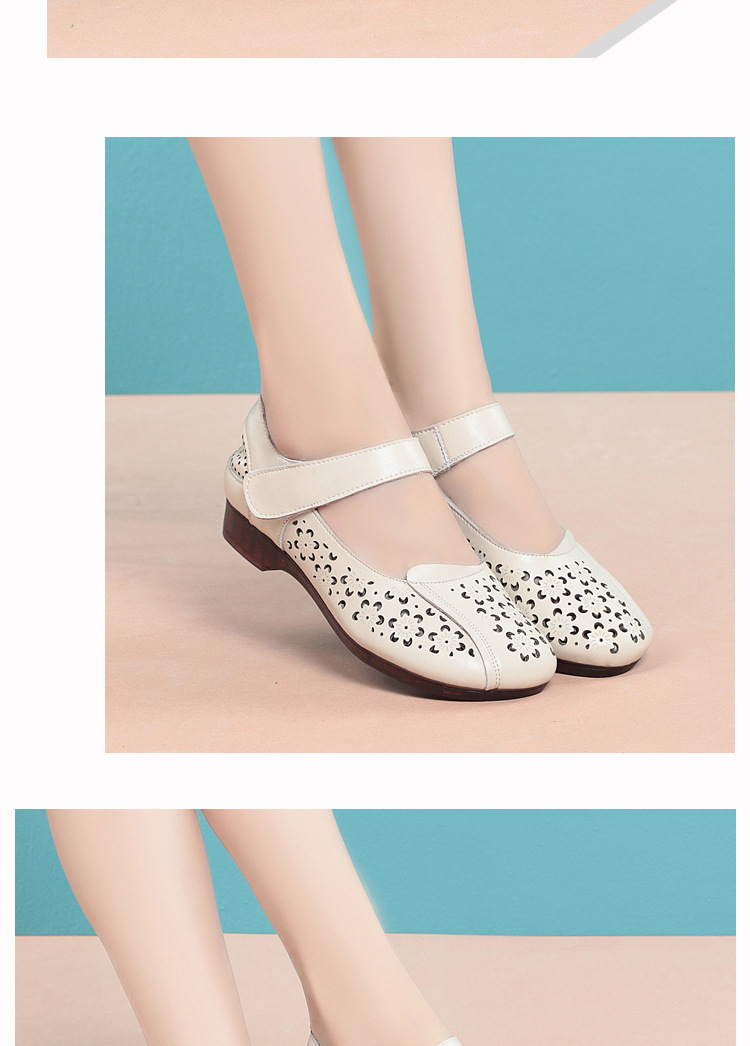 Sandal da thật mùa hè cho nữ trung niên đế mềm chống trượt — Màu đen chi tiết 14