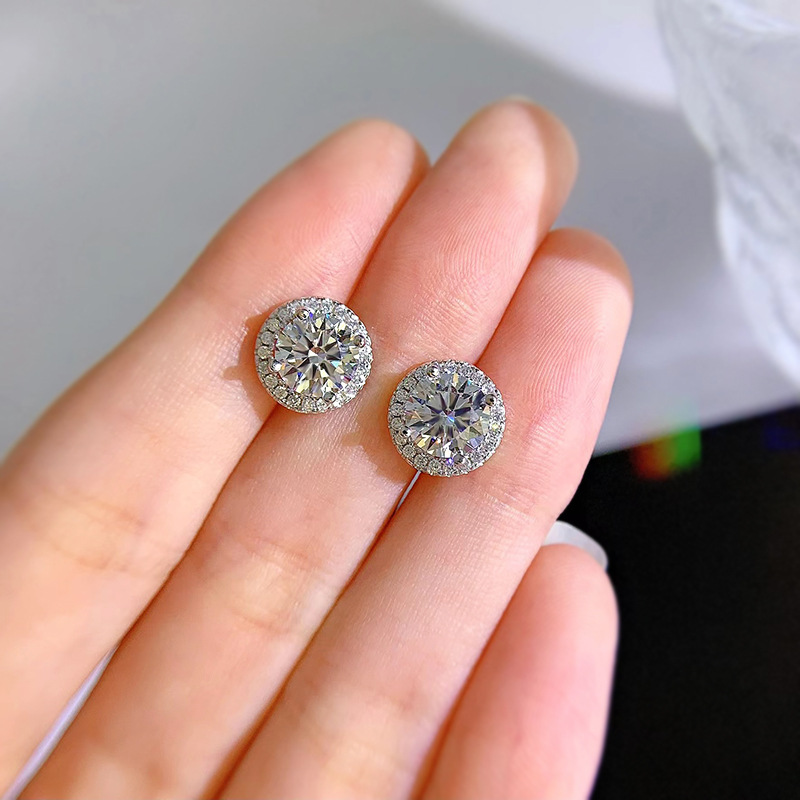 Round Pattern Women'S Gender 1 Pair 925 Sterling Silver Zircon Round Ear Studs