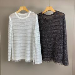 南油篙品25秋冬新款BC流苏亮片马海毛圆领镂空长袖时尚针织毛衣女
