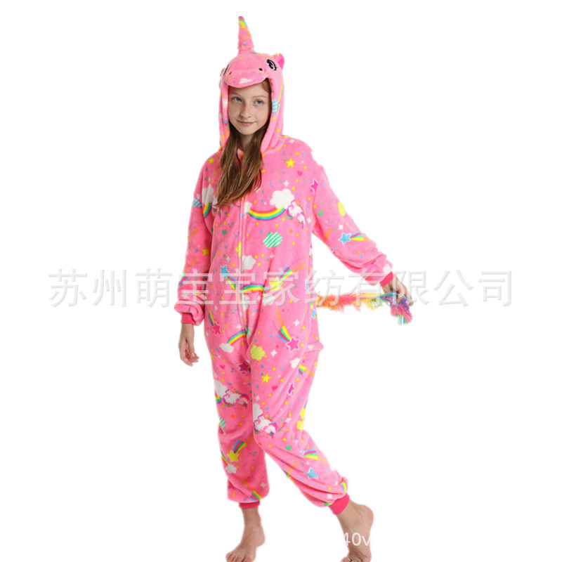 Otoño e Invierno franela de dibujos animados animal pijama de una pieza inodoro noche Gloria colorido Tianma pareja de padres e hijos homewear