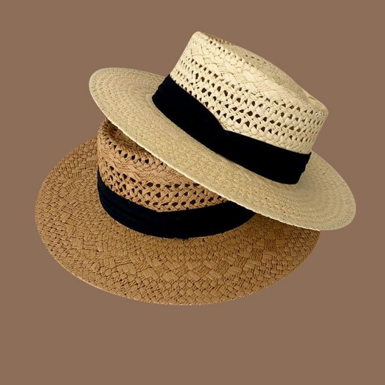 Straw Hat for Women, Woven Beach Cowboy Hat, Summer Sun Hat, Sun Protection Hat, Adult Flat-Top Casual Thin Style