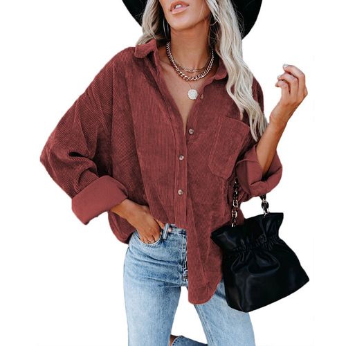 European and American wish new autumn and winter women's shirt pure color lapel pit strip casual coat