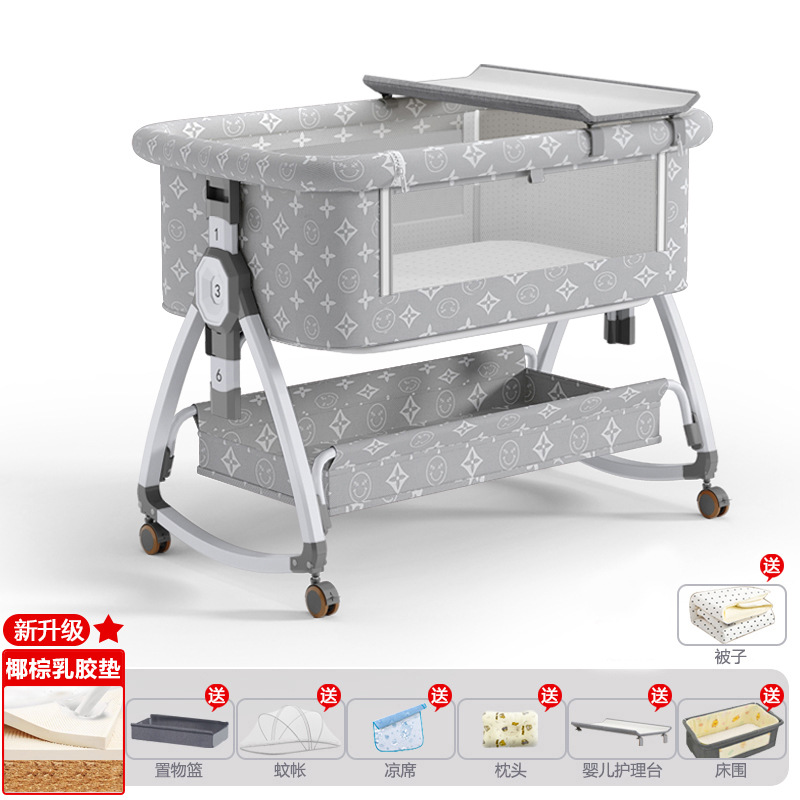 Cuna de bebé recién nacido cama costura Cama grande Baby Shaker BB cama de los niños cuna cama multifuncional móvil plegable image 14