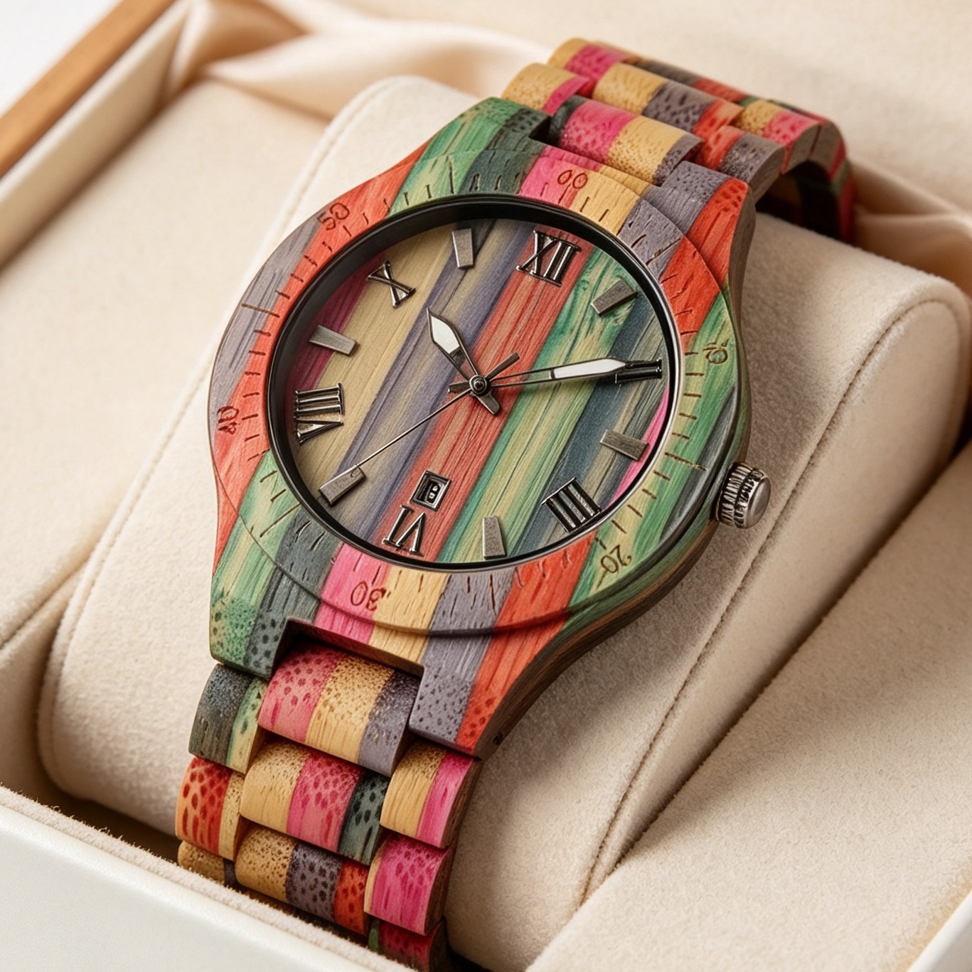 男女士石英手表彩色木表罗马字时尚简约情侣腕表跨境wooden watch