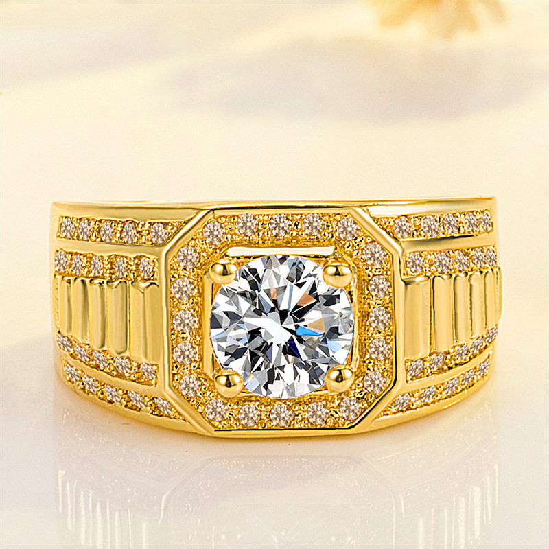 Stall supply gold plated domineering full diamond ring diamond ring business men's ring color retaining double row Diamond-embedded engagement ring