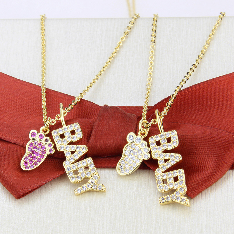 inlaid zirconium BABY MAMA cat claw pendant necklace