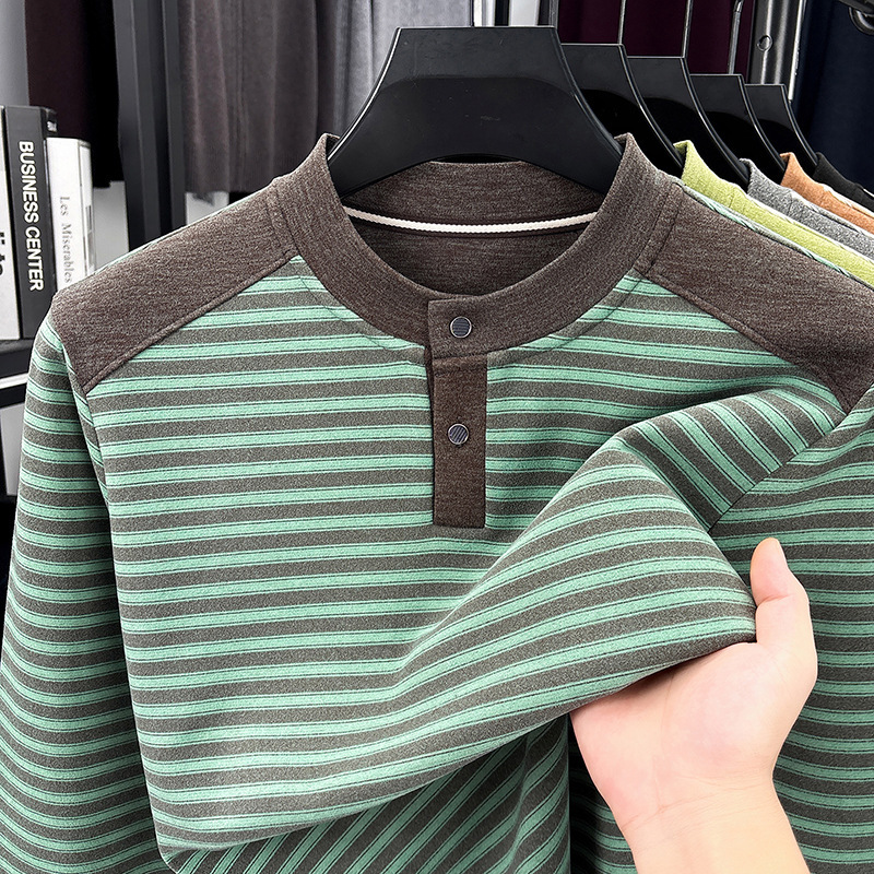 Tiktok Hot-Selling Wholesale Men's German Velvet Striped Crew Neck Long-Sleeve Sweatshirt, Autumn Fashion Casual Versatile Comfortable Top