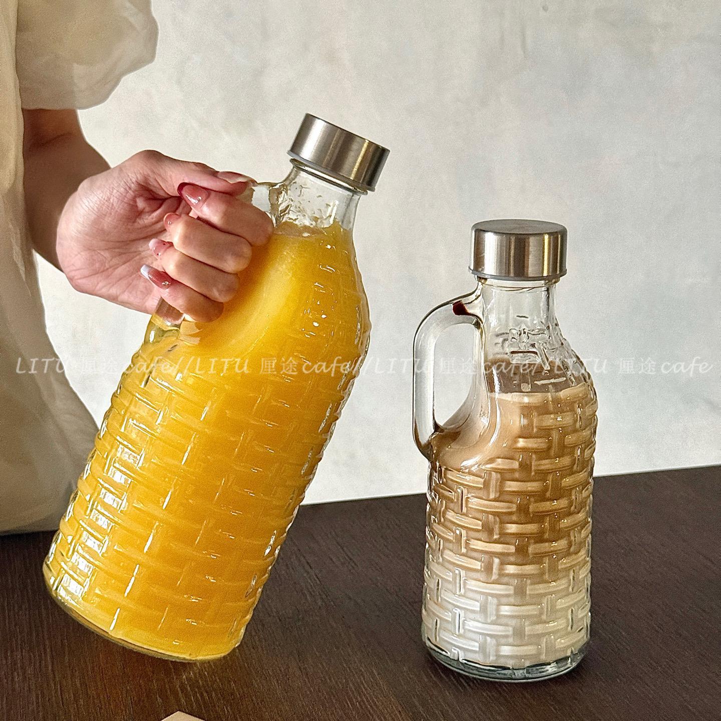 1.0kg Sealed Lid Wine Glass Bottle, Portable Liquor Jug, Milk Bottle with Handle, Sealed Bottle with Stainless Steel Lid