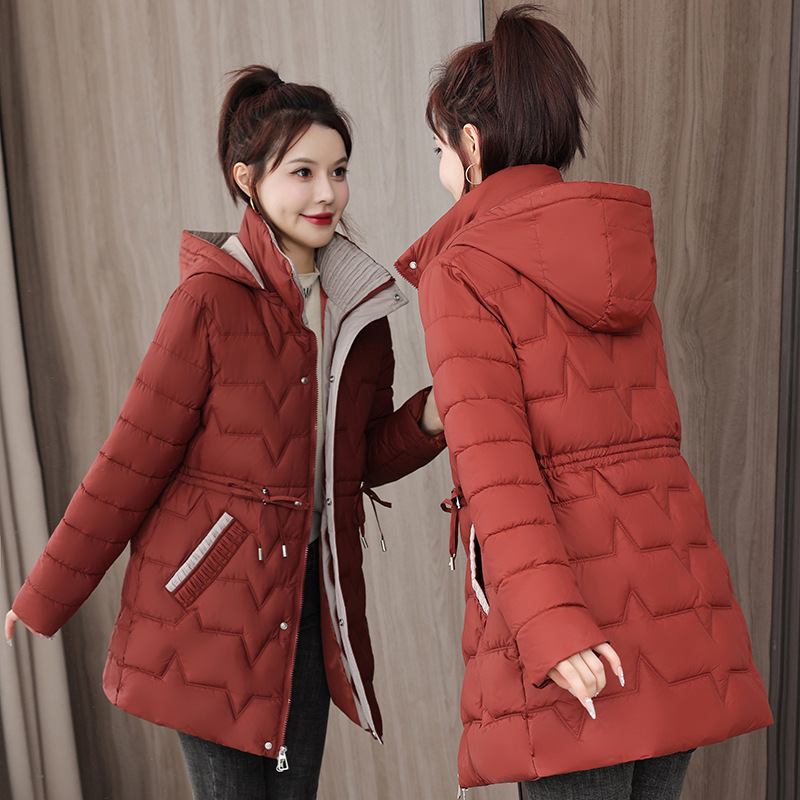 Cauchy plumón mujer invierno nuevo delgado de moda algodón chaqueta caliente largo estilo exterior