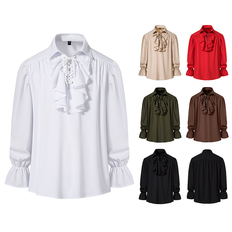 New Men's Medieval Retro Performance Clothing Lace-Up Puff Sleeve Casual Shirt A316 New Men's Medieval Retro Performance Clothing Lace-Up Puff Sleeve Casual Shirt A316