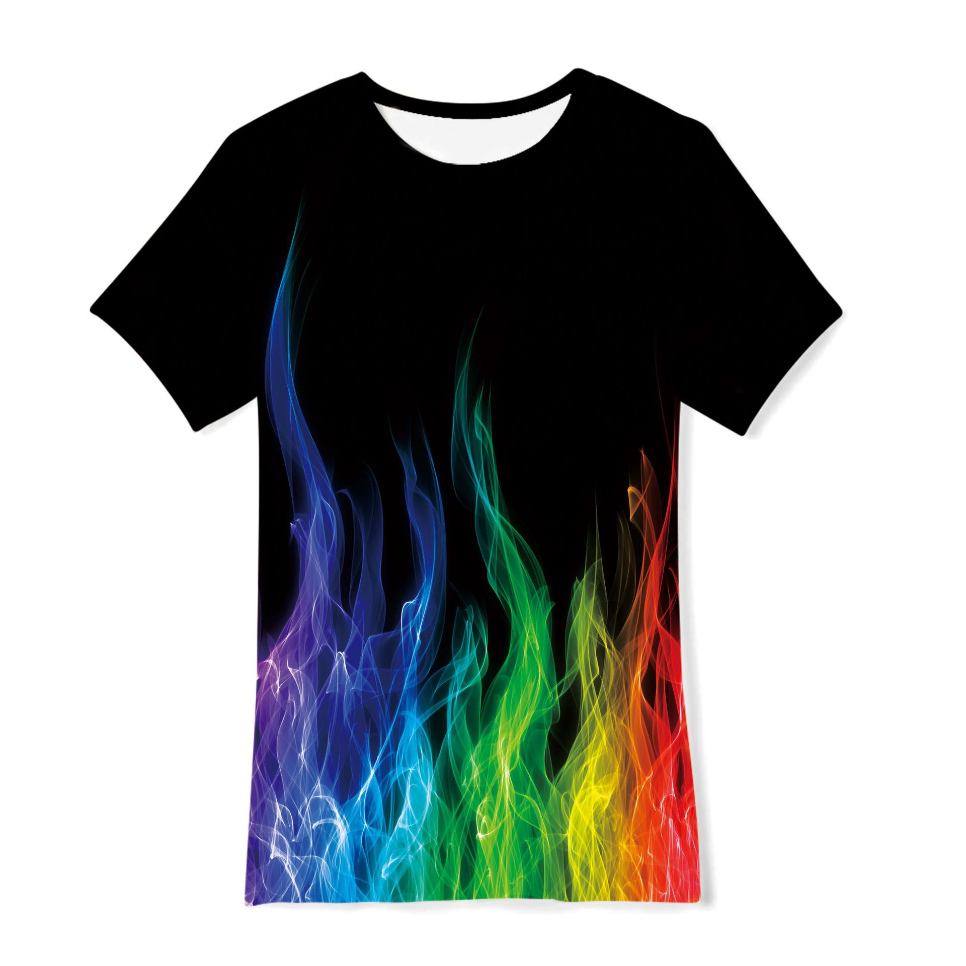 Camiseta de manga corta holgada de verano con pigmento de siete colores para niños, con estampado digital 3D de comercio exterior transfronterizo.