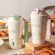 杯具熊心气咖啡杯双饮水杯小巧便携不锈钢吸管杯女学生新款随行杯