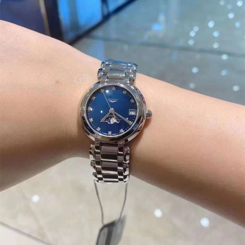 블루 마더 오브 펄 문 페이즈 화이트 스틸