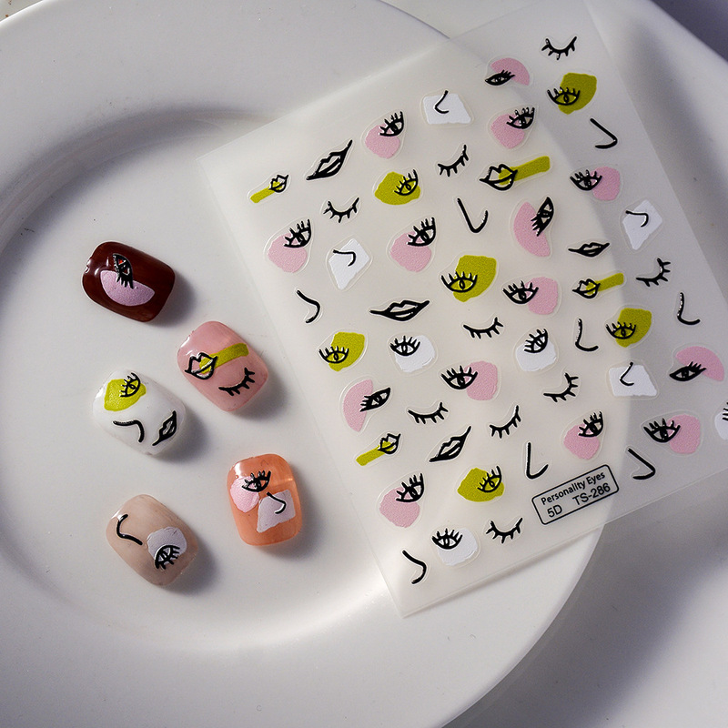 Simple artistic style eyelash 5D relief nail sticker waterproof adhesive lip color block stitching nail sticker mixed batch Simple artistic style eyelash 5D relief nail sticker waterproof adhesive lip color block stitching nail sticker mixed batch
