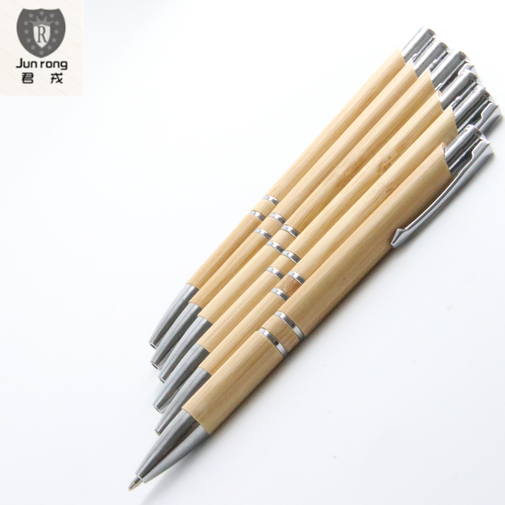 Empuje la pluma de bambú bolígrafo láser logo regalo pluma negocio bolígrafo e-commerce Venta caliente en stock pluma de aceite medio