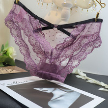 欧美外贸性感蕾丝三角裤女内裤女士网纱透视镂空诱惑低腰女无痕