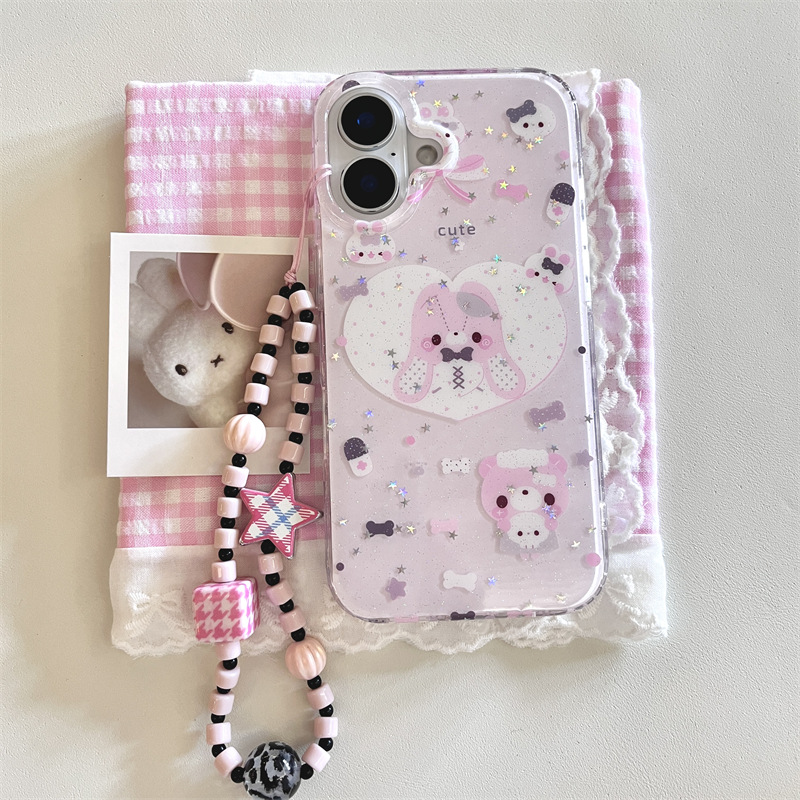 长耳朵小兔适用iPhone15promax苹果13手机壳16创意14可爱小众链条