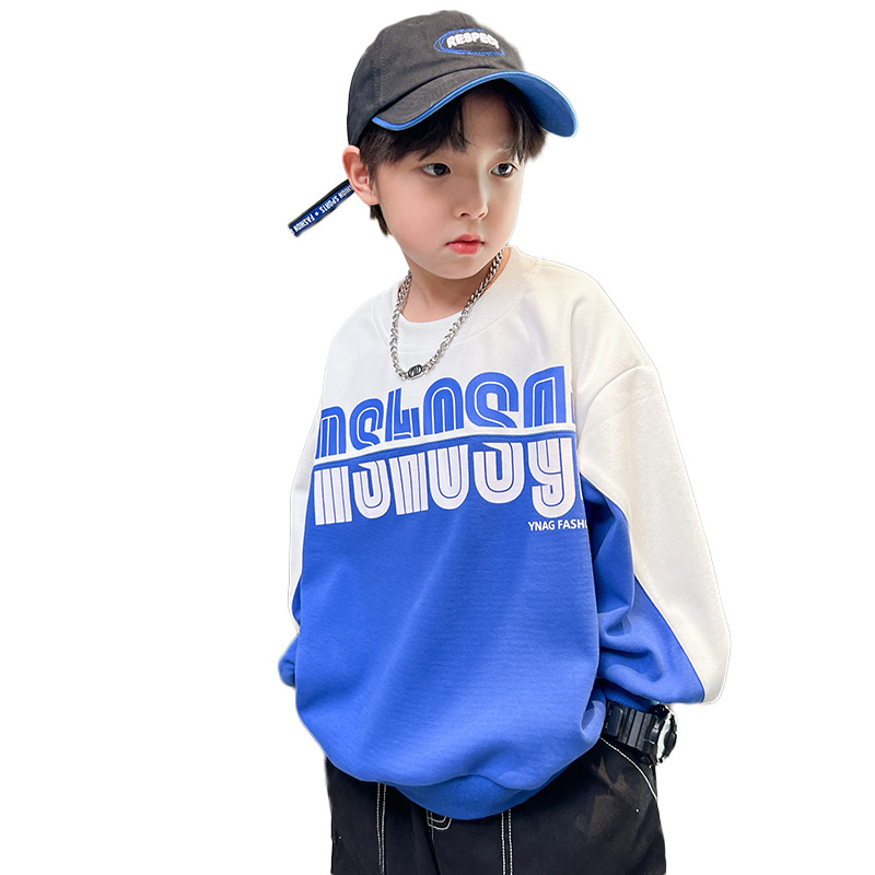 Sweat à capuche pour garçon 2024 nouveau haut à manches longues à blocs de couleurs de taille moyenne pour enfants de style printemps et automne version coréenne_voghion.com