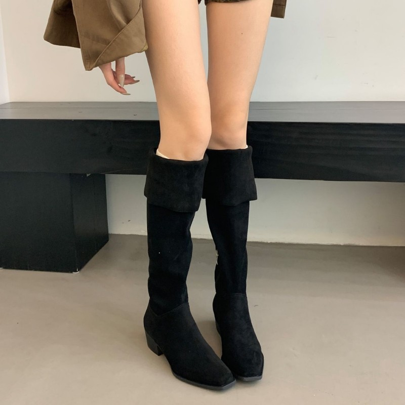 软底显瘦黑色厚底长筒靴女2025秋冬新款平底时尚高筒骑士靴长靴潮|undefined