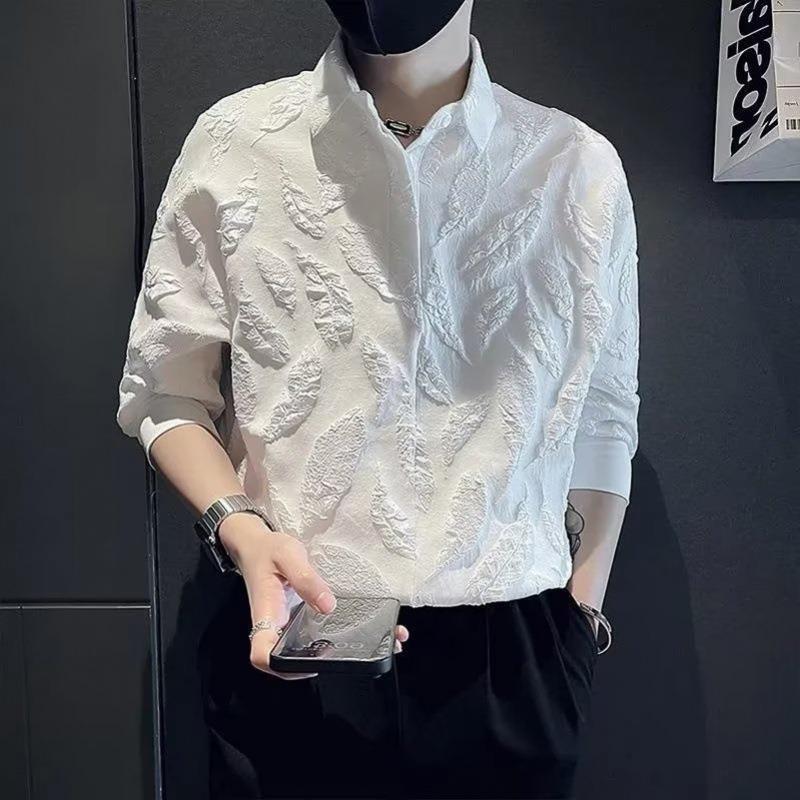 2025 New Yuppie Style Shirt Men's Short-Sleeved Polo Shirt Trendy Brand Design Shirt Stereo Texture Leaf Seven 2025 New Yuppie Style Shirt Men's Short-Sleeved Polo Shirt Trendy Brand Design Shirt Stereo Texture Leaf Seven