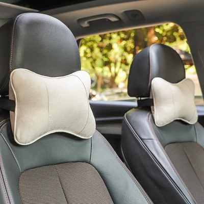 Linen Car Headrest, Car Neck Headrest - 1-pair-of-beige-headrests